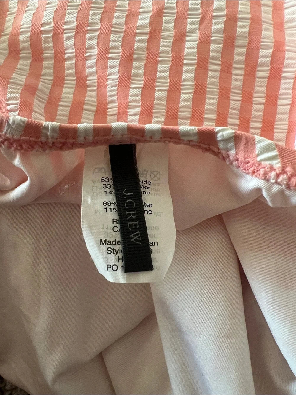 J. Crew Pink and White Seersucker Striped One-Piece Swimsuit Size 10